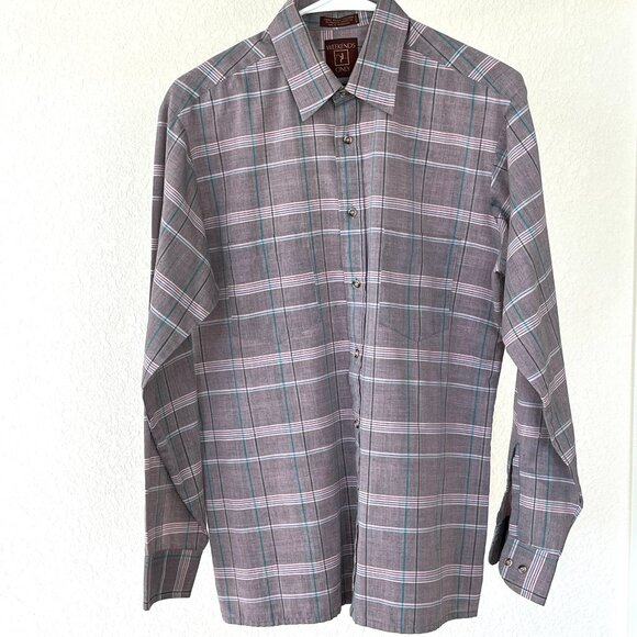 Weekends Only Plaid Pink Grey Long Sleeve Button Up Flat Hem Shirt Medium - Picture 2 of 10